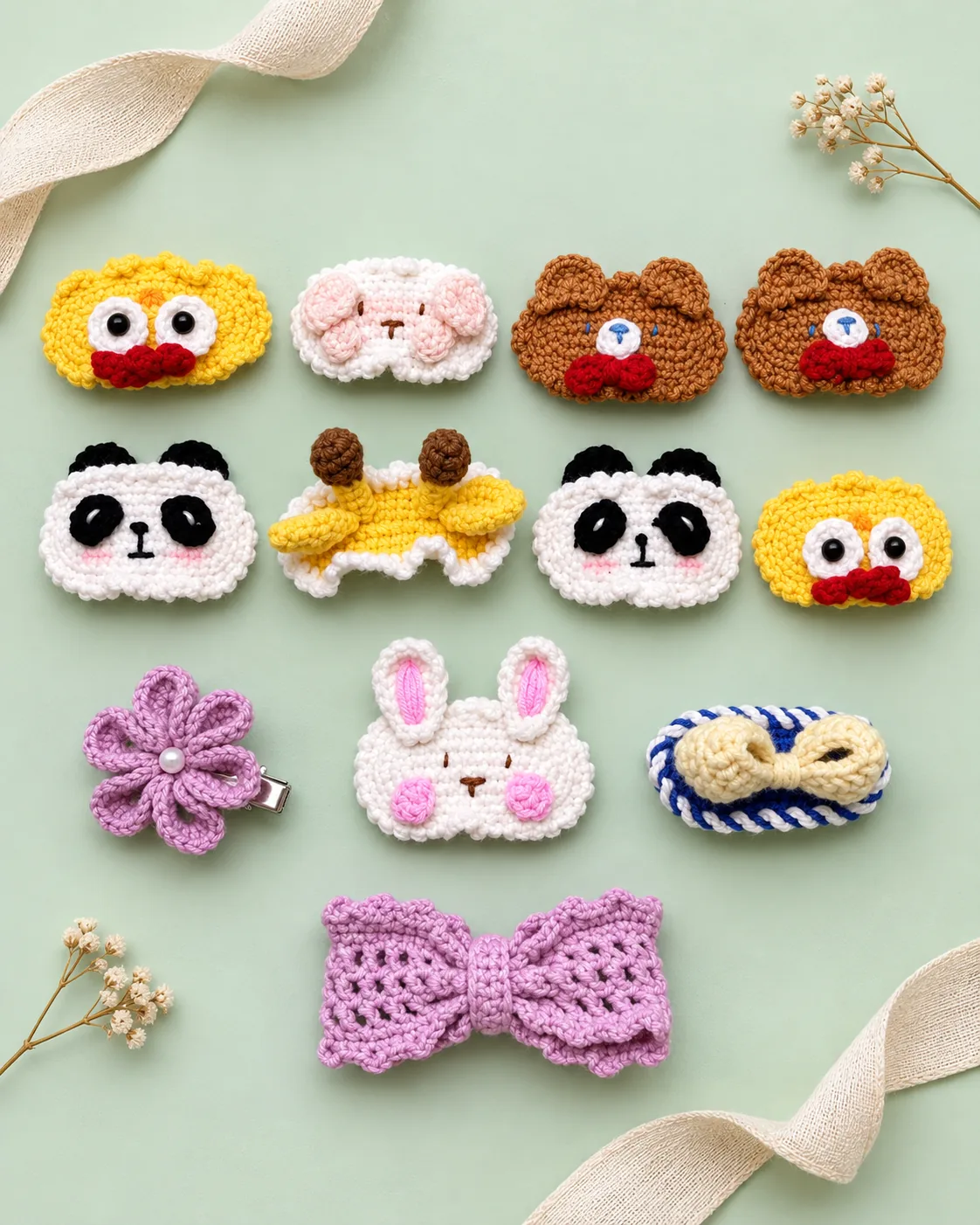 Flat lay of crochet hair clips