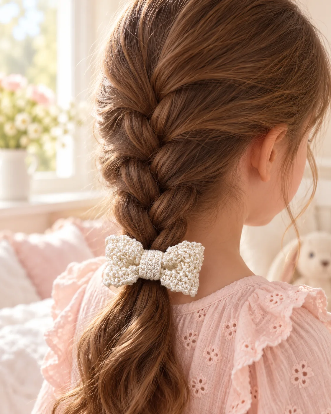 Ivory crochet bow hair clip