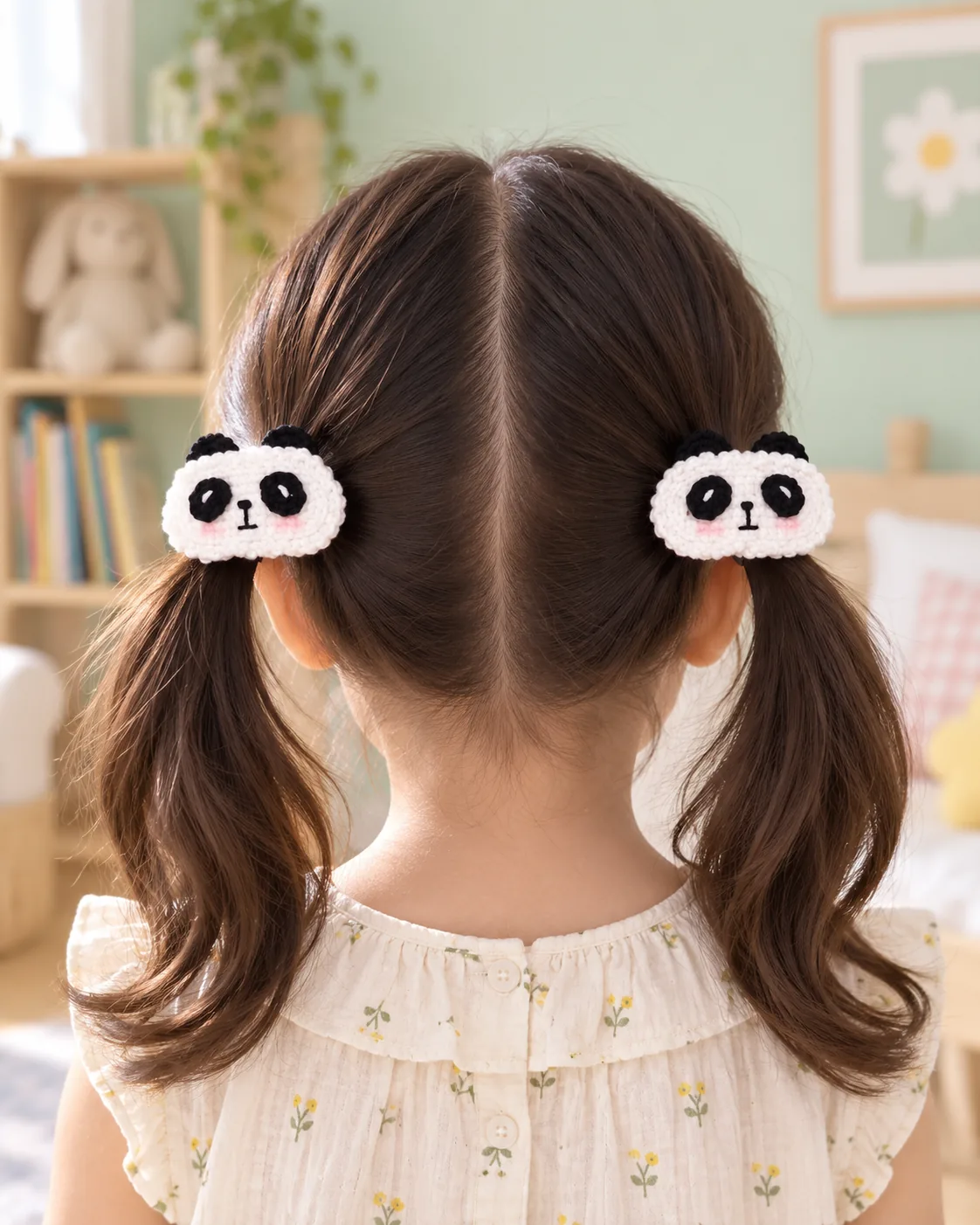 Crochet panda hair clip set