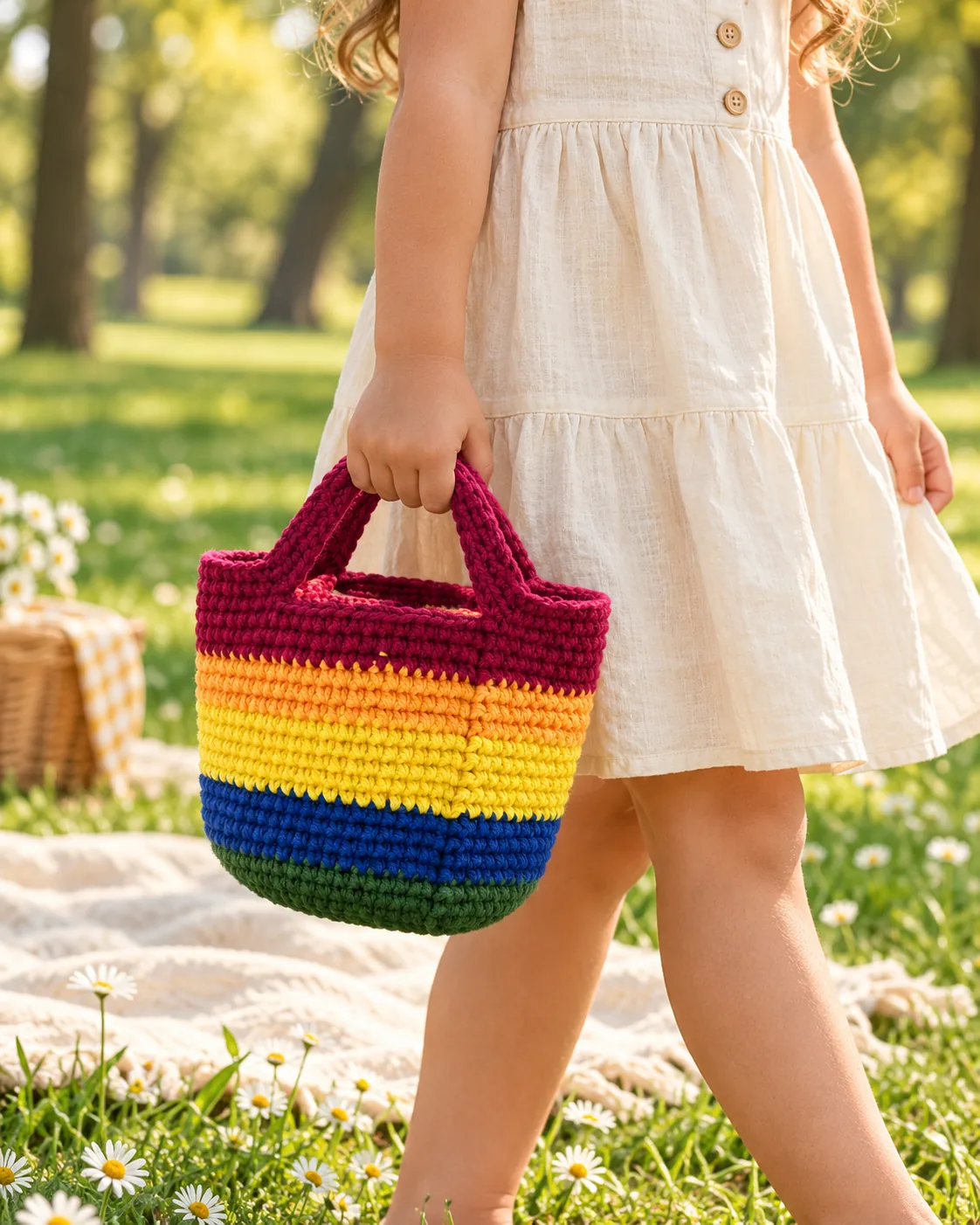 Colorful striped crochet tote bag